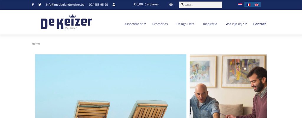 Webshop Meubelen de Keizer header navigatie - Tips voor UX-optimalisatie.