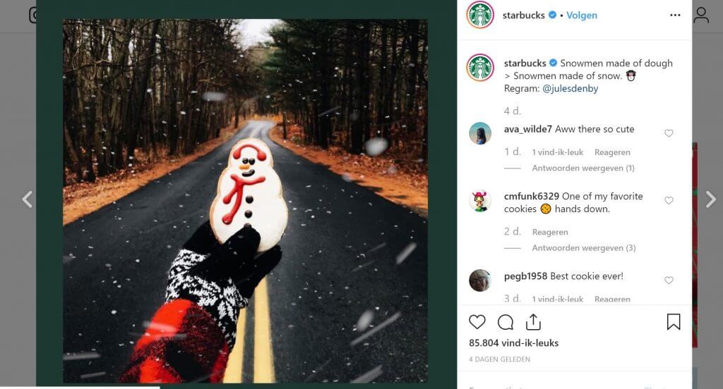 Starbucks UGC Kerstmis Instagram